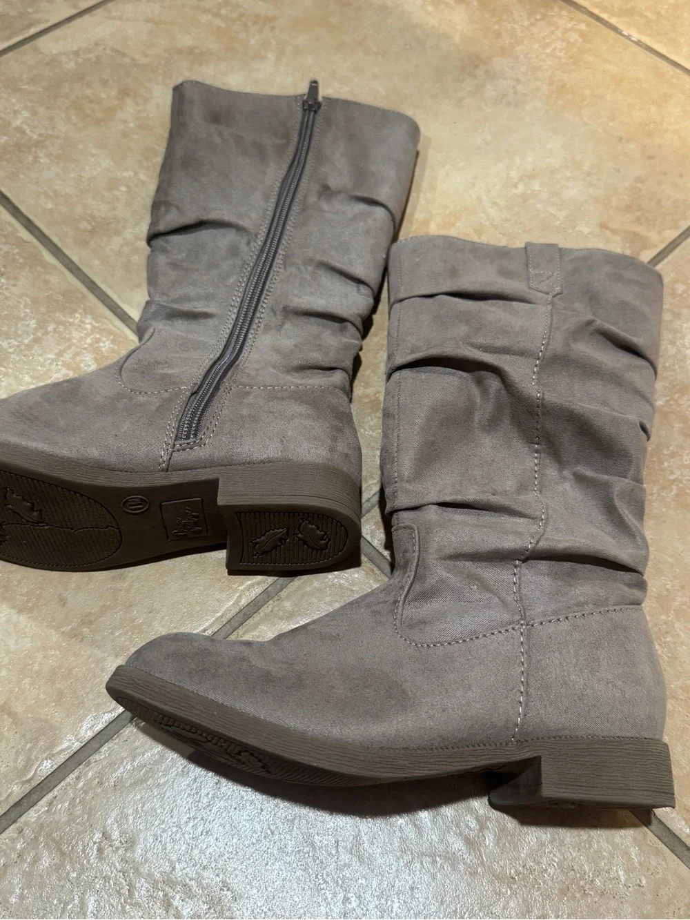 Gray Slouchy Mid-Calf Boots